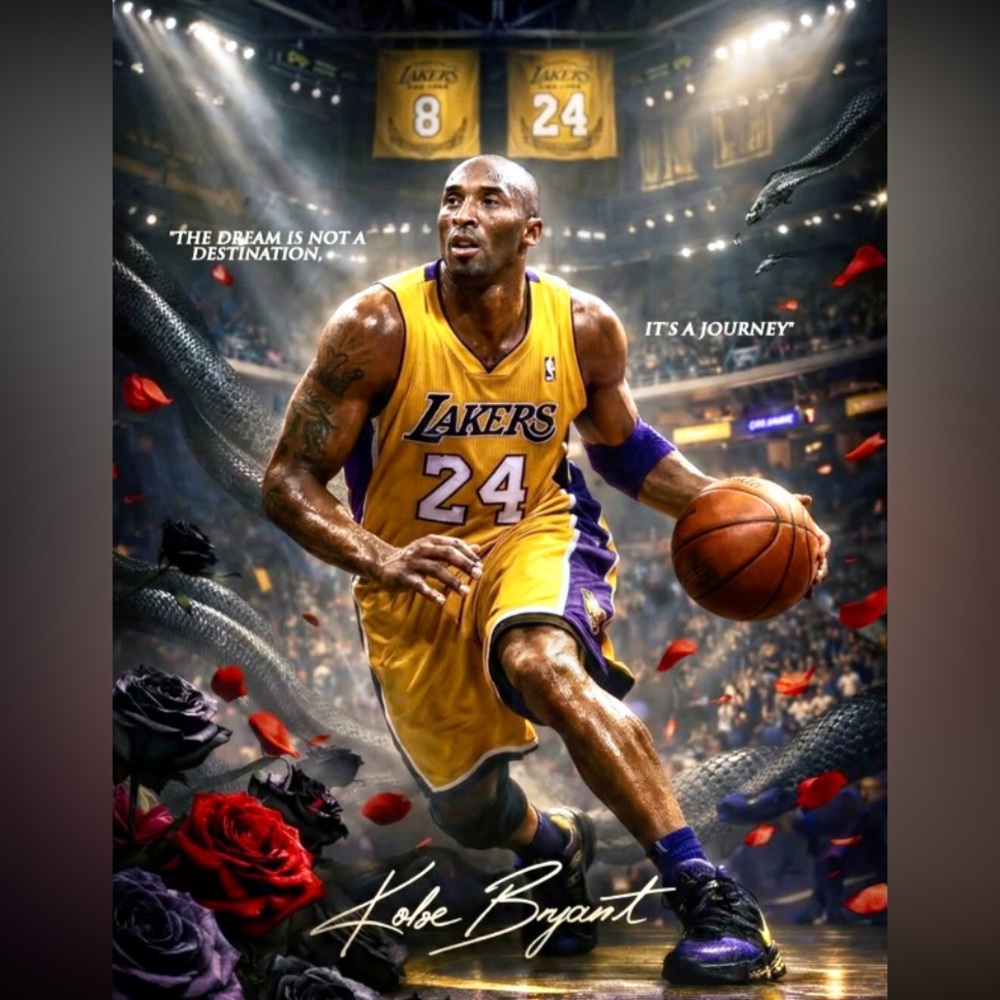 NEW!💯 KOBE BRYANT LAKERS 8.5x11 ULTRA GLOSSY VINTAGE CREATED BASKETBALL POSTER!